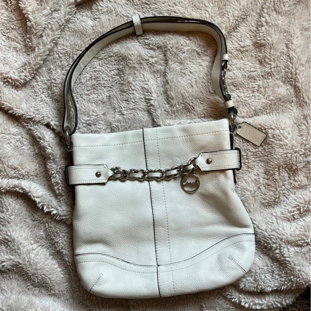 Coach white signature logo chain bag